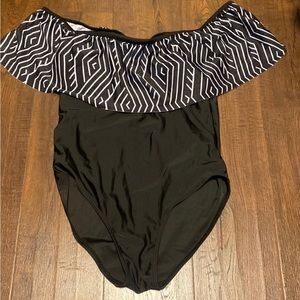 Ruffle Black off the shoulder one piece bathing suit size M